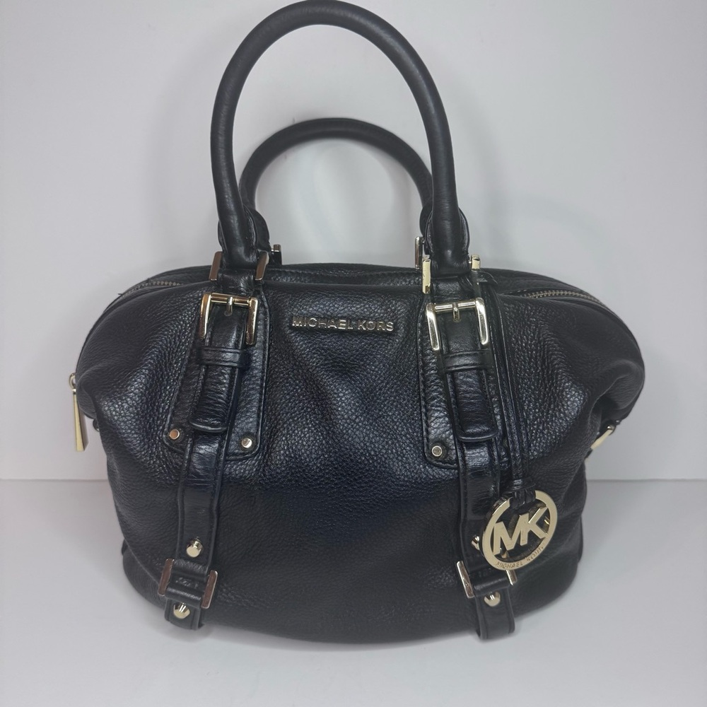Michael Kors Black Bedford Belted Leather Gold Medium Satchel Bag No Strap Read